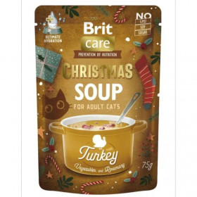 Коледен пауч за котки, празнична рецепта Brit Care Cat Christmas Turkey Soup аромарна супа с парченца пуешко месо
